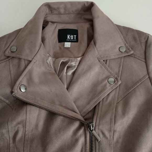 Kut from the Kloth Tan Faux Suede Quilted Panel Moto Jacket Women’s Size Medium - Picture 4 of 16